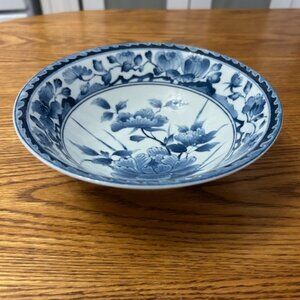 Vintage Asian large ceramic rice bowl w/ pansies